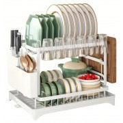 Двухуровневая сушилка для посуды из нержавеющей стали с поддоном Model 1 Белая