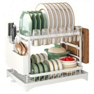 Двухуровневая сушилка для посуды из нержавеющей стали с поддоном Model 1 Белая Двухуровневая сушилка для посуды из нержавеющей стали с поддоном Model 1 Белая