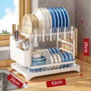 Двухуровневая сушилка для посуды из нержавеющей стали с поддоном Model 1 Белая