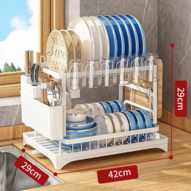 Двухуровневая сушилка для посуды из нержавеющей стали с поддоном Model 1 Белая Двухуровневая сушилка для посуды из нержавеющей стали с поддоном Model 1 Белая