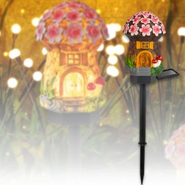 Садовый фонарь 43 см в грунт в виде гриба с солнечной панелью Сказочный домик