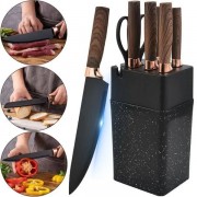 Набор кухонных ножей на подставке, 7 предметов, Коричневый / Набор приборов для кухни / Набор ножей