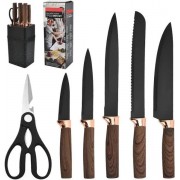 Набор кухонных ножей на подставке, 7 предметов, Коричневый / Набор приборов для кухни / Набор ножей
