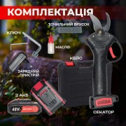 Секатор электрический 48V с двумя аккумуляторами и точильным камнем