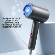 Фен для волос складной стайлер Air Blower LY-811, мощность 1800 Вт, 3 скорости, ионизация, серый