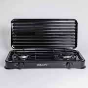 Настольная газовая плита на 2 конфорки 4.4 кВт мини газовая плита для баллонного газа Черная Sokany SK-6002