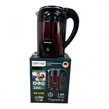 Электрический чайник Rainberg, 2200Вт, 1.8л, мощный чайник из нержавеющей стали RB-2300 красный