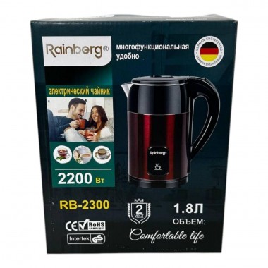Электрический чайник Rainberg, 2200Вт, 1.8л, мощный чайник из нержавеющей стали RB-2300 красный