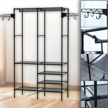 Напольный стеллаж-стойка 108х45х173 см с полками и вешалками 8518 Черный