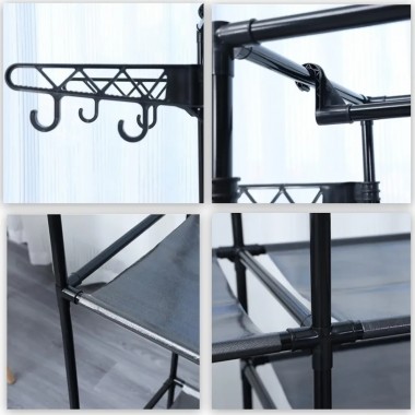 Напольный стеллаж-стойка 108х45х173 см с полками и вешалками 8518 Черный