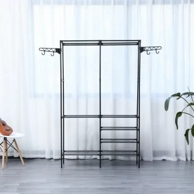 Напольный стеллаж-стойка 108х45х173 см с полками и вешалками 8518 Черный