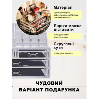 Органайзер подставка для косметики, канцелярии и рукоделия на 20 отделений настольный с 4 ящичками Прозрачный Органайзер подставка для косметики, канцелярии и рукоделия на 20 отделений настольный с 4 ящичками Прозрачный