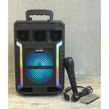 Портативная колонка Kimiso QS-627 на 10 Вт, 1200 мА/ч с микрофоном и светомузыкой (USB/BT/FM)