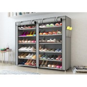 Мобильный тканевой шкаф-органайзер HCX для хранения вещей и обуви T-2712 на 2 секции Серый