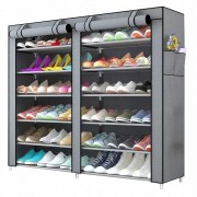 Мобильный тканевой шкаф-органайзер HCX для хранения вещей и обуви T-2712 на 2 секции Серый