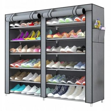 Мобильный тканевой шкаф-органайзер HCX для хранения вещей и обуви T-2712 на 2 секции Серый