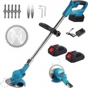 Аккумуляторная газонокосилка-триммер для покоса травы MK-150B Blue Беспроводная газонокосилка для сада