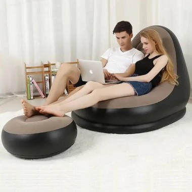 Надувное садовое кресло с пуфиком Air Sofa Comfort zd-33223, велюр, 76*130 см
