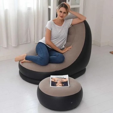 Надувное садовое кресло с пуфиком Air Sofa Comfort zd-33223, велюр, 76*130 см