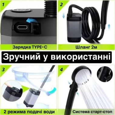 Портативный душ с насосом электрический 9000mAh полевой Lixada Походный переносной душ для туризма и дома Портативный душ с насосом электрический 9000mAh полевой Lixada Походный переносной душ для туризма и дома