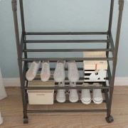 Напольная вешалка-стойка для одежды на колесах передвижной стеллаж с штангой для вещей и обуви для дома