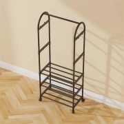 Напольная вешалка-стойка для одежды на колесах передвижной стеллаж с штангой для вещей и обуви для дома