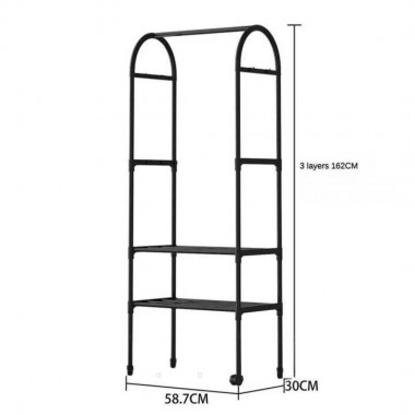 Напольная вешалка-стойка для одежды на колесах передвижной стеллаж с штангой для вещей и обуви для дома