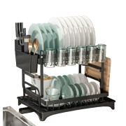 Сушилка двухуровневая для посуды из нержавеющей стали Черная Удобная сушилка для посуды