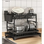 Сушилка двухуровневая для посуды из нержавеющей стали Черная Удобная сушилка для посуды