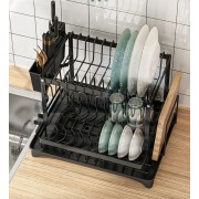 Сушилка двухуровневая для посуды из нержавеющей стали Черная Удобная сушилка для посуды