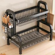 Сушилка двухуровневая для посуды из нержавеющей стали Черная Удобная сушилка для посуды