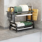 Сушилка двухуровневая для посуды из нержавеющей стали Черная Удобная сушилка для посуды