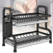 Сушилка двухуровневая для посуды из нержавеющей стали Черная Удобная сушилка для посуды