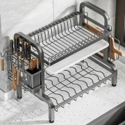 Сушилка двухуровневая для посуды из нержавеющей стали Черная Удобная сушилка для посуды