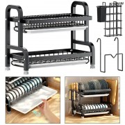 Сушилка двухуровневая для посуды из нержавеющей стали Черная Удобная сушилка для посуды