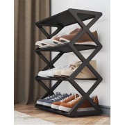 Полочка для обуви с 4 разборными уровнями в черном цвете, стильная полка обувная 42х18.5х49.5 см