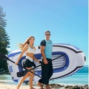 Надувная лодка JR-230 трехместная, 230×125 см, для рыбалки, отдыха и туризма бело-синяя