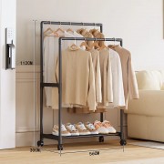 Двойная стойка-вешалка 112×56×30 см на колёсах с полкой для обуви YH9918-1