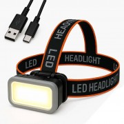 Налобный фонарь (белый и красный свет), от USB, KX309-Cob / Налобный фонарик / Фонарь на голову