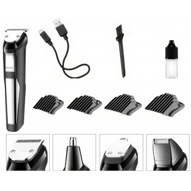 Аккумуляторная машинка с 5 сменными головками и 4 насадками для стрижки RAF R.4020