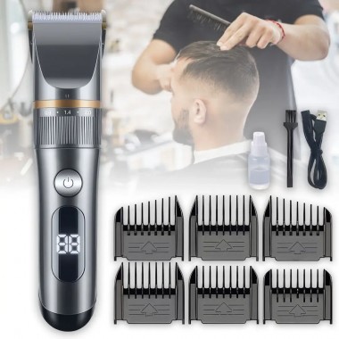 Аккумуляторная машинка для стрижки с дисплеем и 6 насадками RAF R.4026