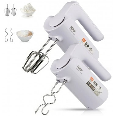 Миксер электрический ручной на 5 скоростей с 4 насадками RAF R.6653W 800Вт Белый