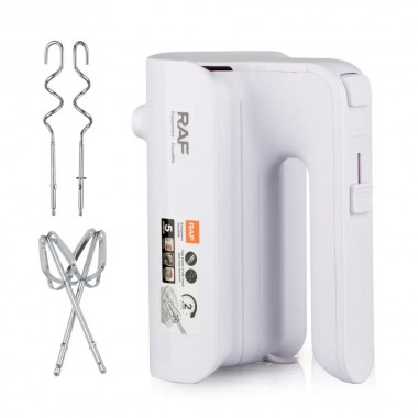 Миксер электрический ручной на 5 скоростей с 4 насадками RAF R.6653W 800Вт Белый