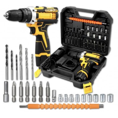Набор шуруповерт аккумуляторный с насадками screw driver sets yellow 12v Полный комплект в чемодане!