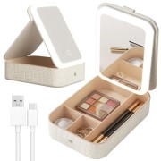 Многофункциональный косметический бокс с LED зеркалом и подсветкой Белый