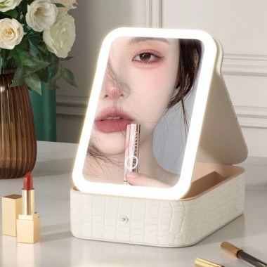 Многофункциональный косметический бокс с LED зеркалом и подсветкой Белый Многофункциональный косметический бокс с LED зеркалом и подсветкой Белый