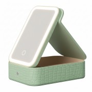 Портативный кейс-органайзер для косметики с зеркалом и подсветкой Зелёный