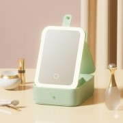 Портативный кейс-органайзер для косметики с зеркалом и подсветкой Зелёный