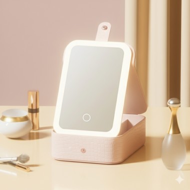 Дорожная бьюти-косметичка с LED зеркалом на аккумуляторе Розовый Дорожная бьюти-косметичка с LED зеркалом на аккумуляторе Розовый