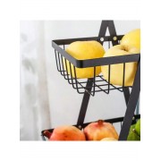 Двухярусная металлическая фруктовница с деревянной ручкой Разборная железная корзина для фруктов 2 яруса